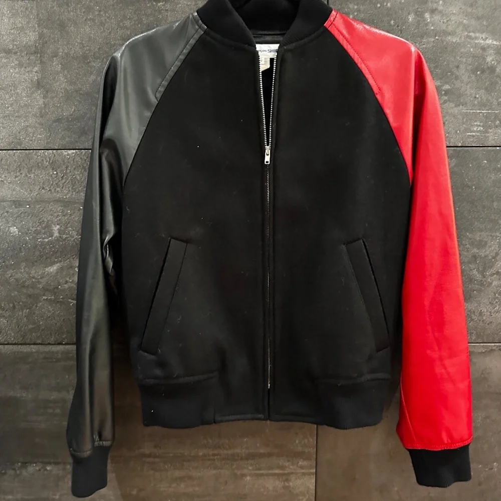 Comme Des Garcons Shirt Faux Leather Sleeves  Bomber Jacket size S
